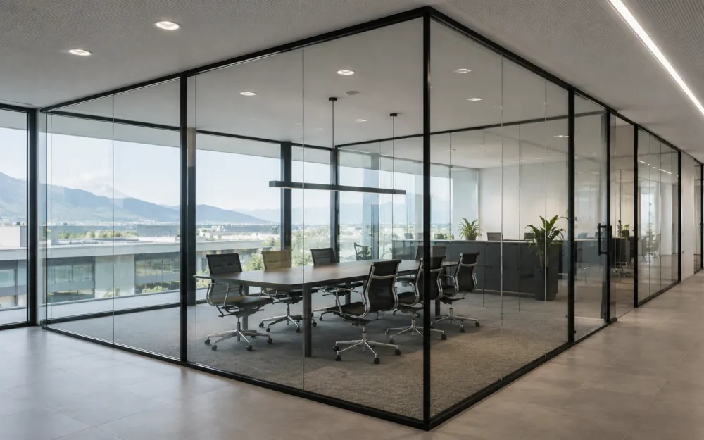 Ganzglaslösung mit Glastrennwand für moderne Innenräume in Zürich